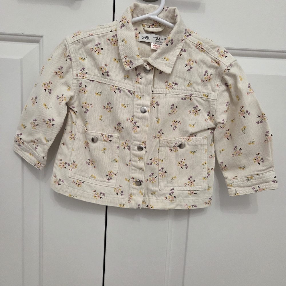 Zara Baby Girl Floral Denim Jacket 12-18 Months